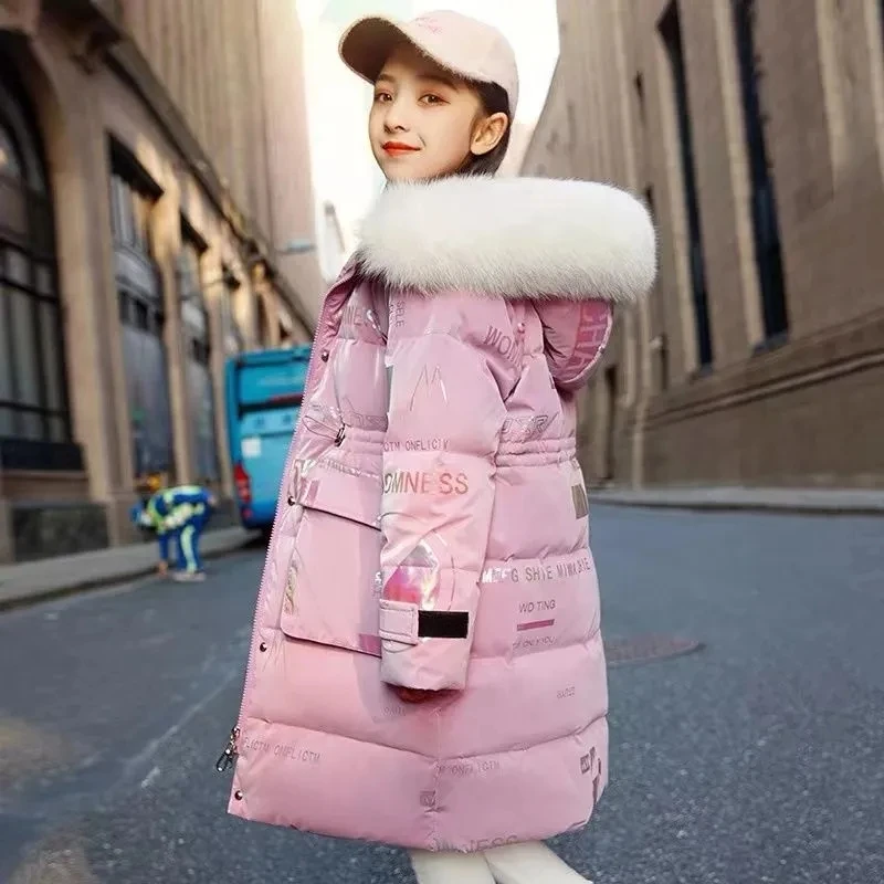 Girls Winter Down Jacket Hooded Coat Children Outerwear Clothing Teenage Loose Duck Down Coat Clothes Kids Parka Snowsuit