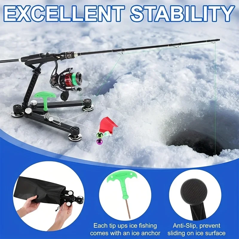 1set Ice Fishing Rod Holder - Fishing Bell (Random Color), Flag, Foldable Fishing Rod Holder, and Ice Fishing Accessories view 5