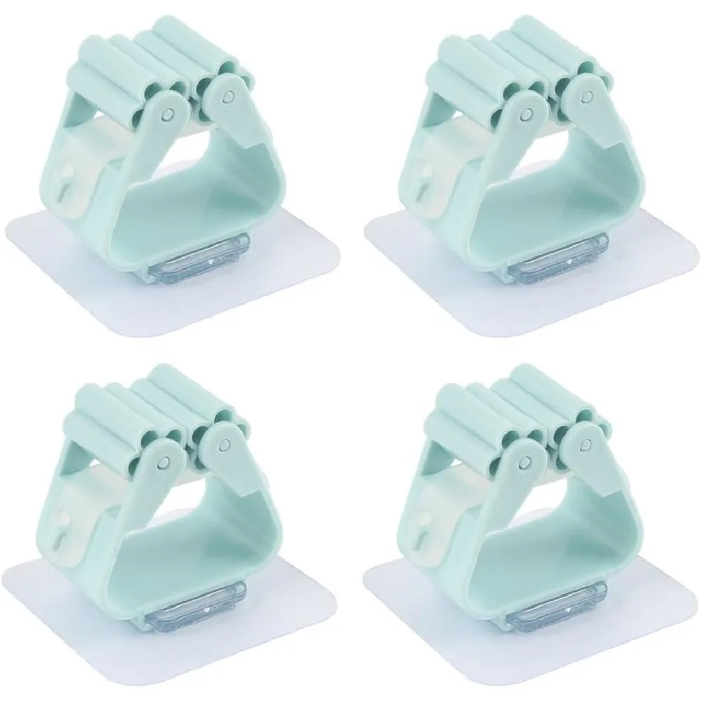 4Pcs Self Adhesive Mop Broom Holder, No Drill Wall Mount Tool Storage Clip, Heavy Duty Bathroom Cleaning Tool Organizer