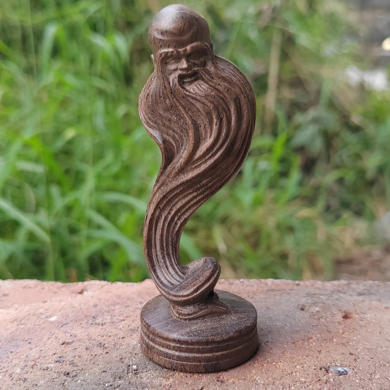 Wooden Long-Bearded Longevity God Figurine, Hand-Carved Longevity God Ornament, Chinese-Style Handicraft, Traditional Chinese Style Hand-Held Decoration