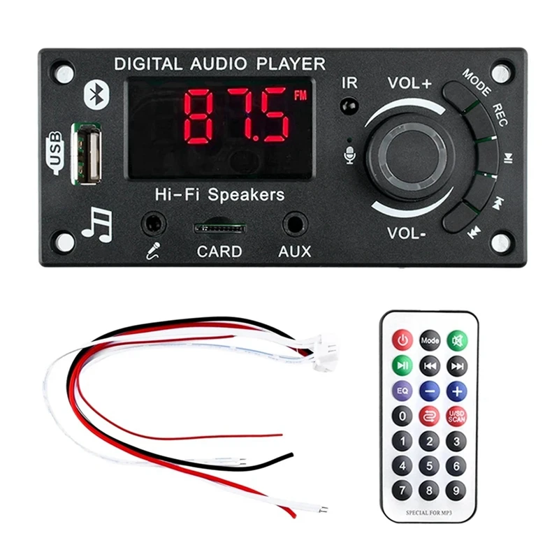 2X50w 100W Amplifier Bluetooth 5.0 MP3 Decoder Board DIY Car MP3 Player USB FM Recording Switching TF USB Record Call