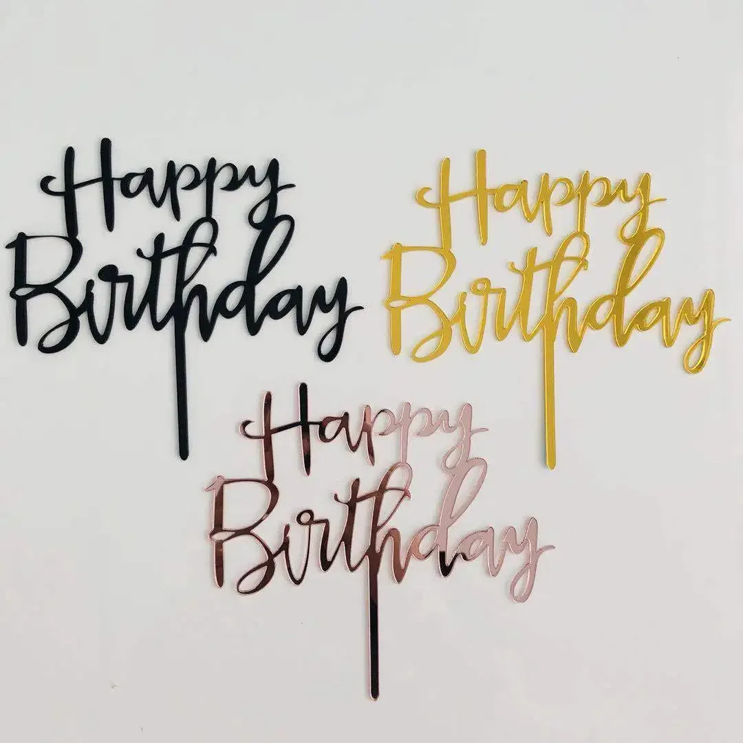 New Happy Birthday English Letter Cake Topper Handwritten Acrylic Card Happybirthday Acrylic Cake Decoration