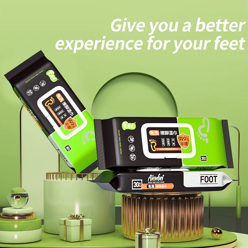 مناديل مبللة للقدم بدون شطف، 30 قطعة، مضادة للبكتيريا وإزالة الروائح الكريهة، تحديث سريع للسفر