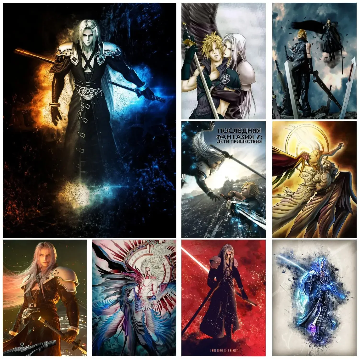 Final Fantasy 7 Sephiroth Anime Video Game Canvas Painting Art Poster Wall Art Picture Print Modern Family Bedroom Decor Posters