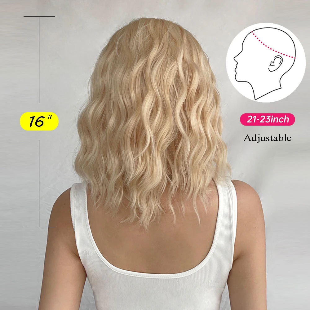 Light Golden Short Wavy Bobo Wig Blonde Synethetic Natural Hair Wig for Women Daily Cosplay Heat Resistant Middle Part Wig