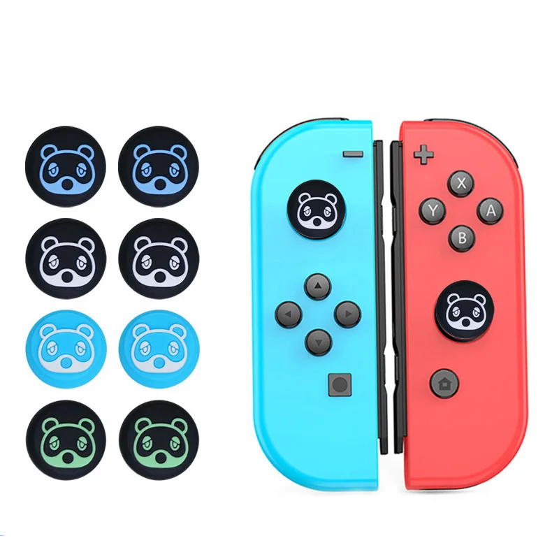 8PCS Cute Racoon NS Joycon Thumbsticks Silicone Cover Grip Case Compatible Nintendo Switch OLED Lite Joy Con Game Accessories