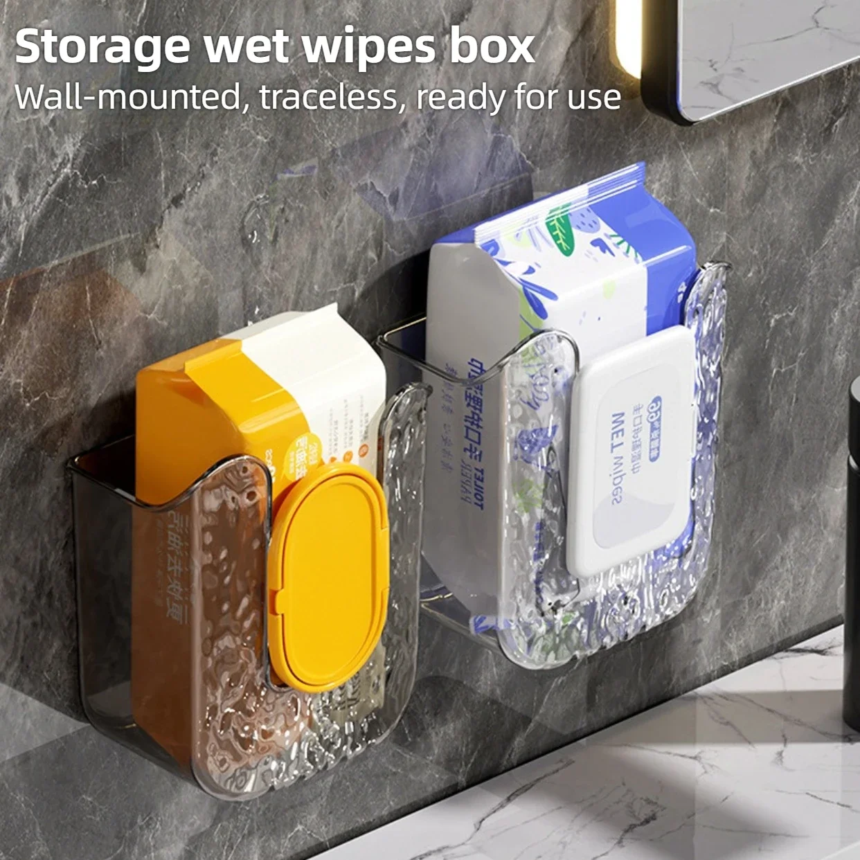 

Kitchen Wipes Storage Box Wall Mounted Tissue Box Upside Down Punch Free Napkin Container Self-adhesive Plastic Storage Box