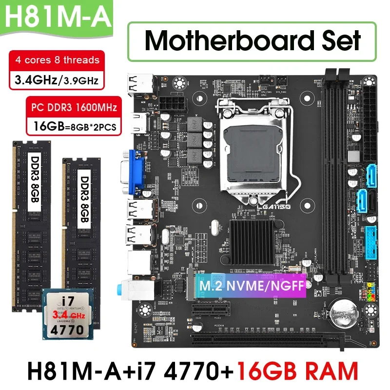 H81 motherboard LGA 1150 Set kit combo with core I7 4770 processor