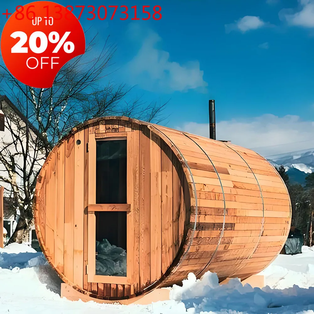 Diseño de barril Sauna exterior de vapor seco para 2 personas de madera maciza