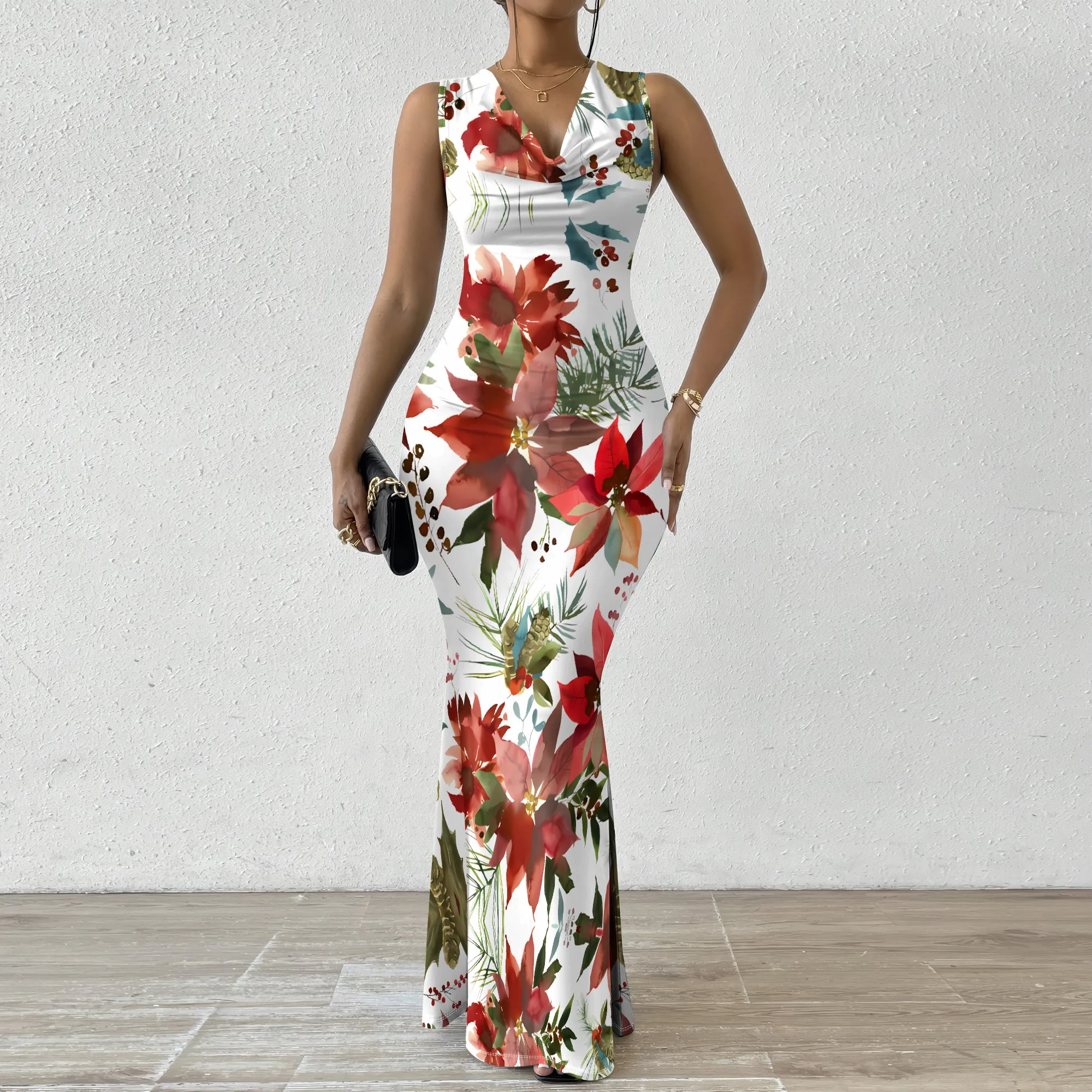 

Red Rose Print Mini Dress Sleeveless V Neck Summer Party Sexy Short Dress For Women Valentine's Day Outfit