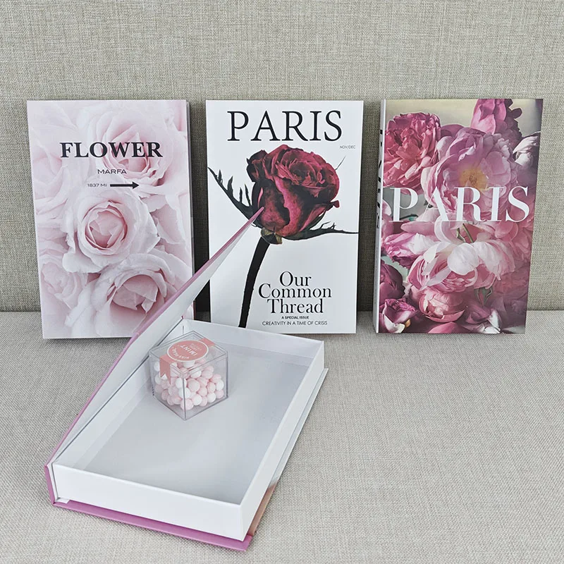 Fashion Brand Fake Books Decoration Luxury Perfume Girl Flowers Magazine Decorative Book Storage Box Coffee Table Hotel Decor