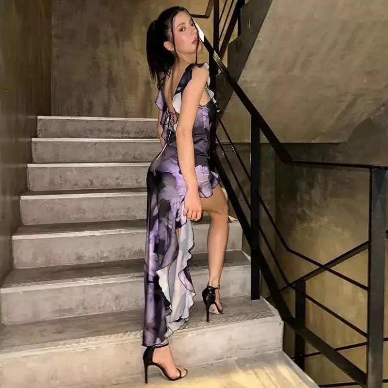 فساتين نسائية للربيع والصيف مثيرة بدون أكمام بكتف واحد مطبوعة غير منتظمة فستان مرن كاجوال أنيق لحفلات الزفاف #1