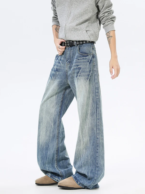 

Американские ретро-джинсы с узором молнии, мужские, весенне-осенние, свободные, прямые, повседневные брюки, в стиле High Street, для подростков