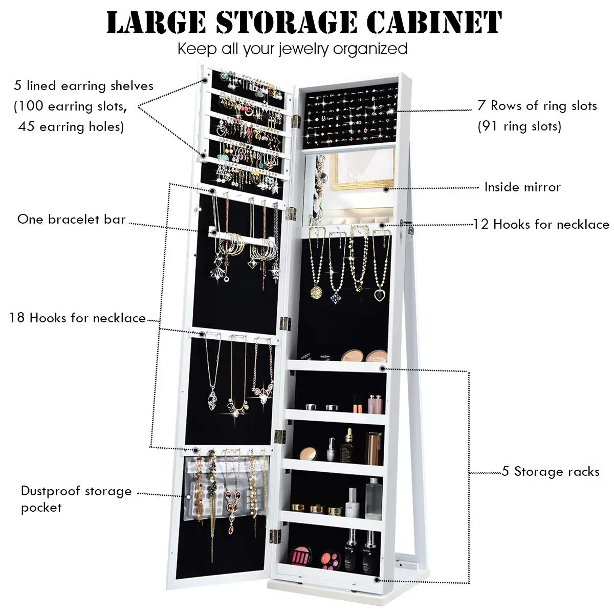 Stehender Schmuckschrank mit G – Full Length Mirror Jewelry Armoire Bewertung und Preis