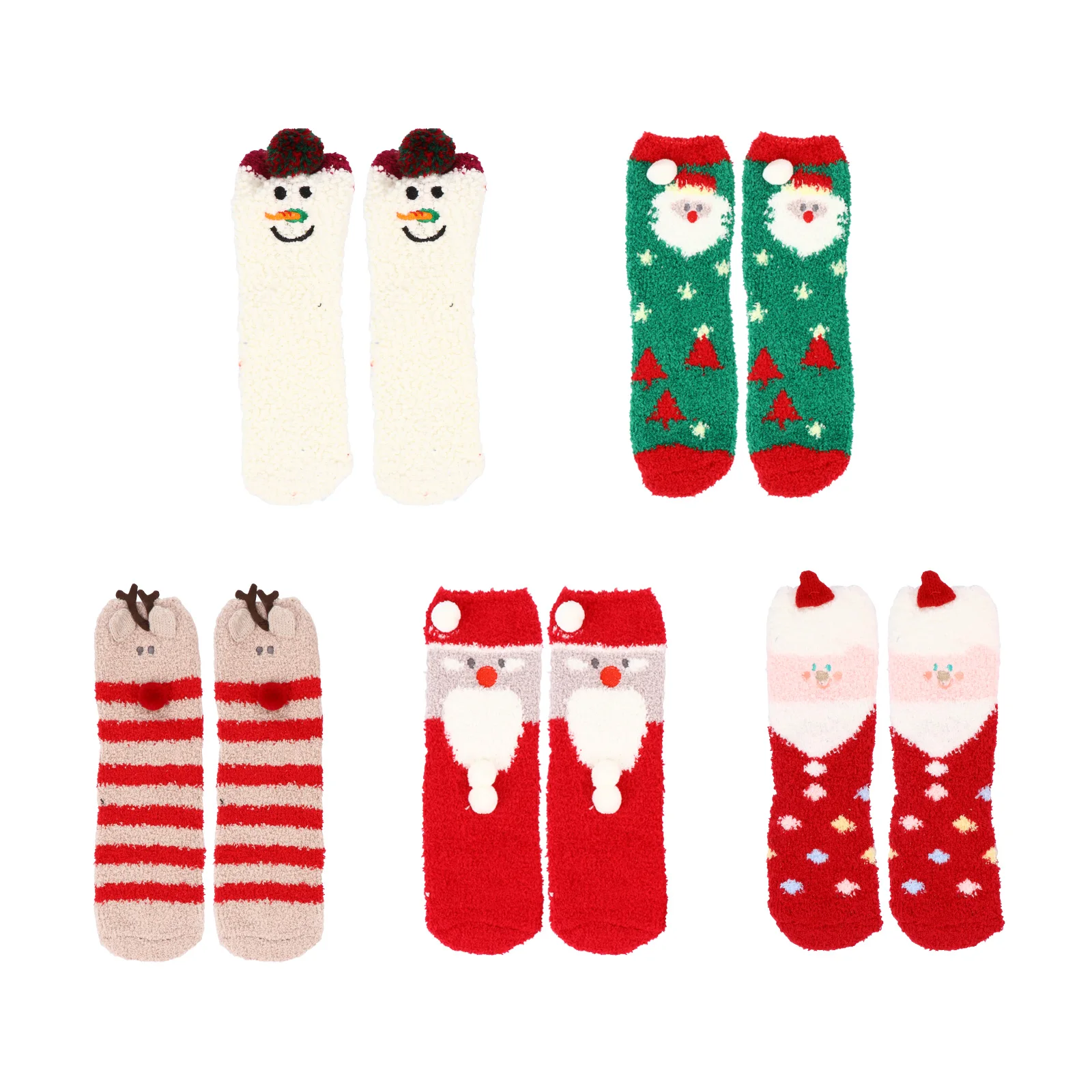 

5Pairs Christmas Sleep Socks Coral Fleece Thick Warm Comfortable Non Slip High Socks Household Cozy Sleeping