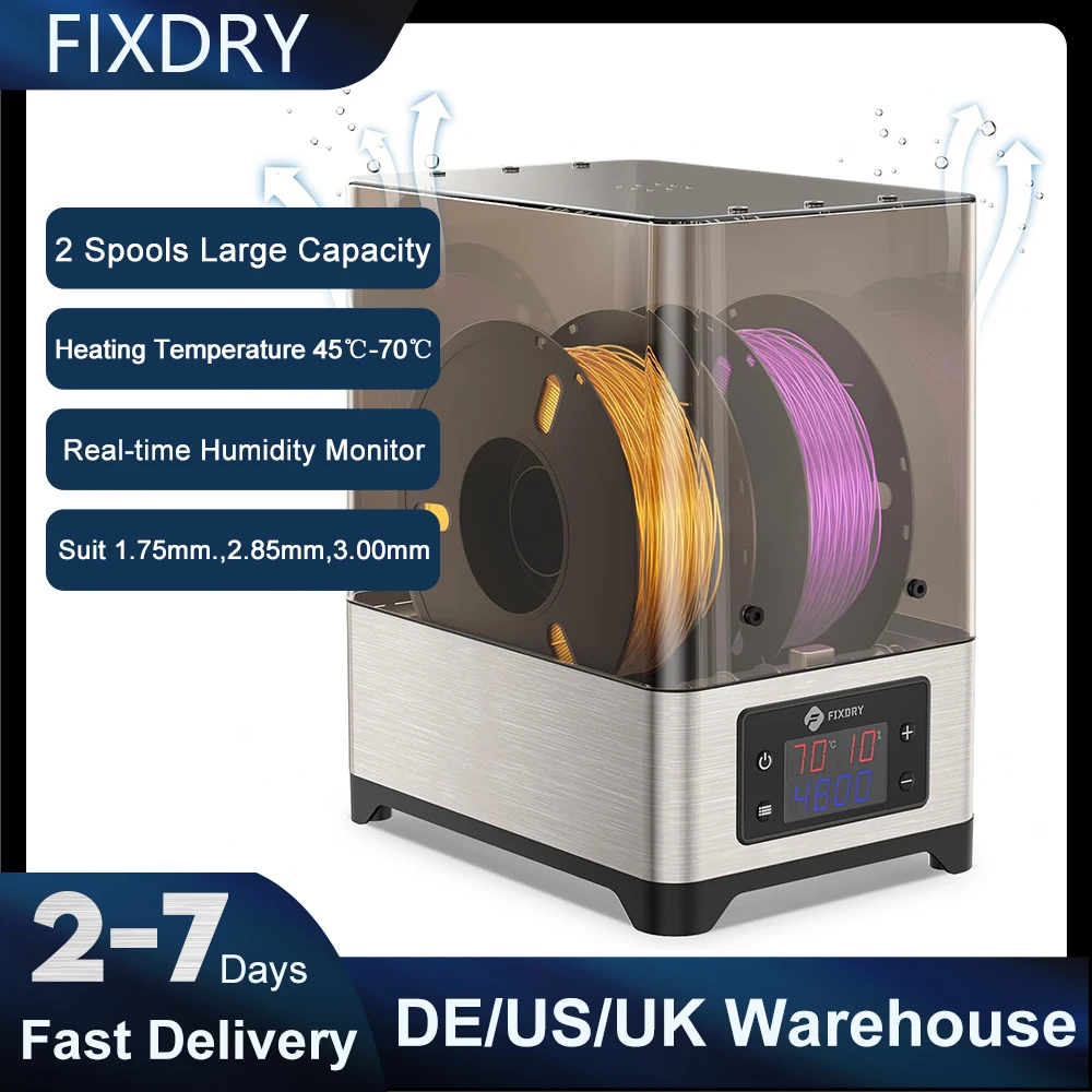 FIXDRY 3D Printer Filament Dryer 3KG Filaments Storage Box 360°Hot-air Heating Adjustable Temperature 45℃-70℃ Keep Filament Dry