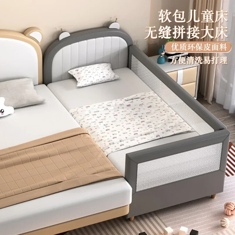 Children's furniture Baby splicing bed Solid wood with guardrail Wide soft bag Children's bed Breathable fence Adult bedside