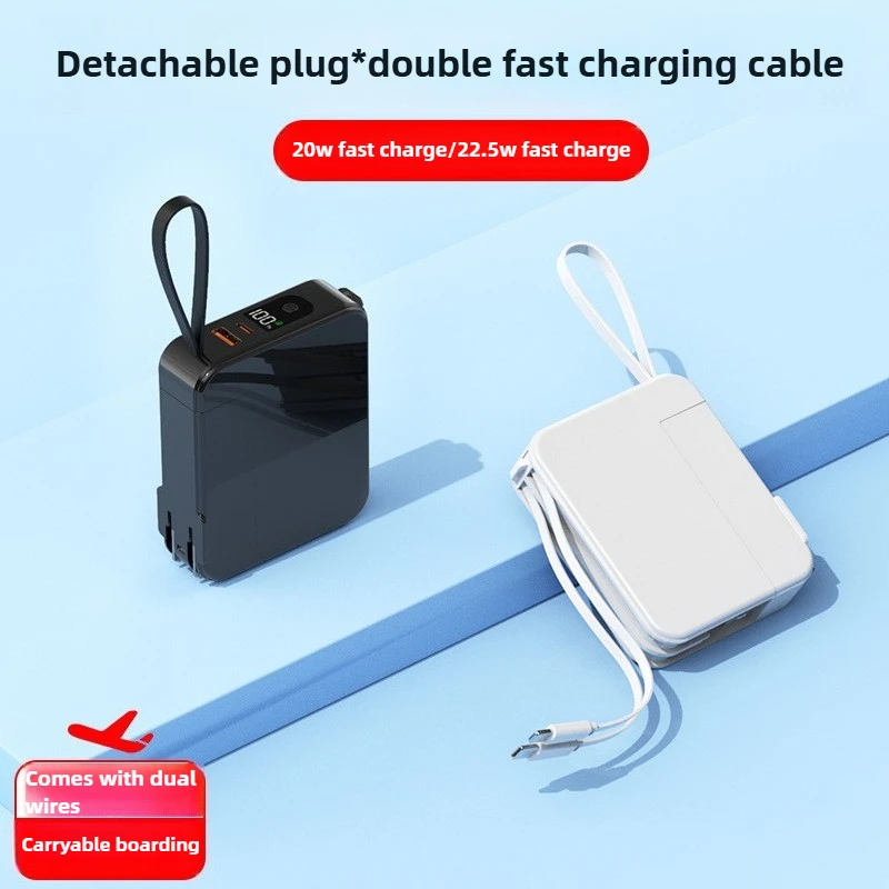 22.5W Super Fast Charging Power Bank with Built-in Cable 10000mAh AC Wall Plug 3-in-1 Charger