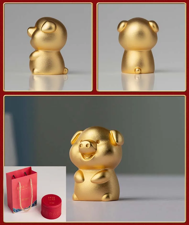 

CHINA Foreign Business Gift Limited Edition Mascot Talisman Auspicious GOOD LUCK 24K gold-plating Zodiac pig animal carving ART