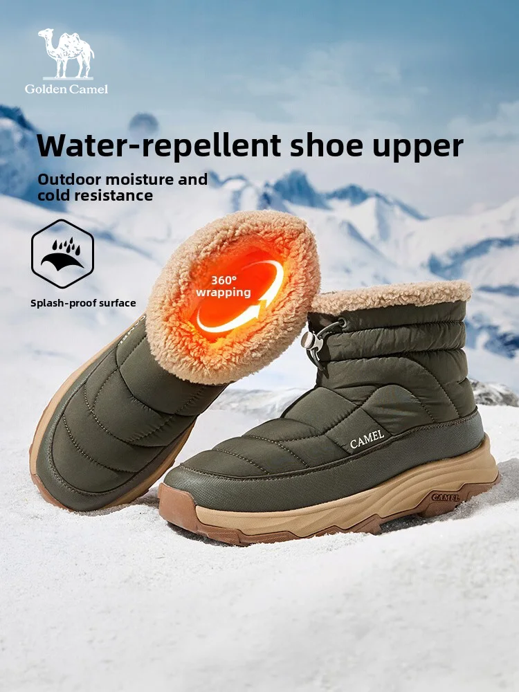 Golden Camel Snow Boots for Men Women Fleece Lined Warm Winter Shoes Water Repellent Non-slip Lightweight Casual Cotton Shoes