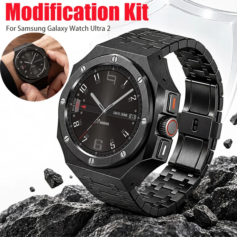 Modification Kit For Samsung Galaxy Watch Ultra 2 Luxury Stainless Steel Bracelet for Ultra 2026 Man Woman Business Strap+Case