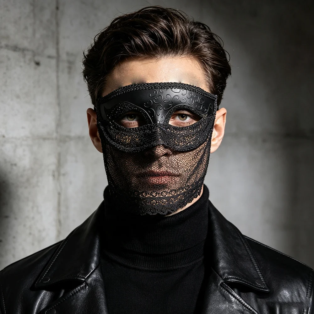 Maskerade-Maske mit Spitzenschleier, Venezianische Party-Maske, Geheimnisvolle Halbgesichts-Augenmaske, Halloween-Cosplay-Kostüm-Party-Requisiten – Detail 9