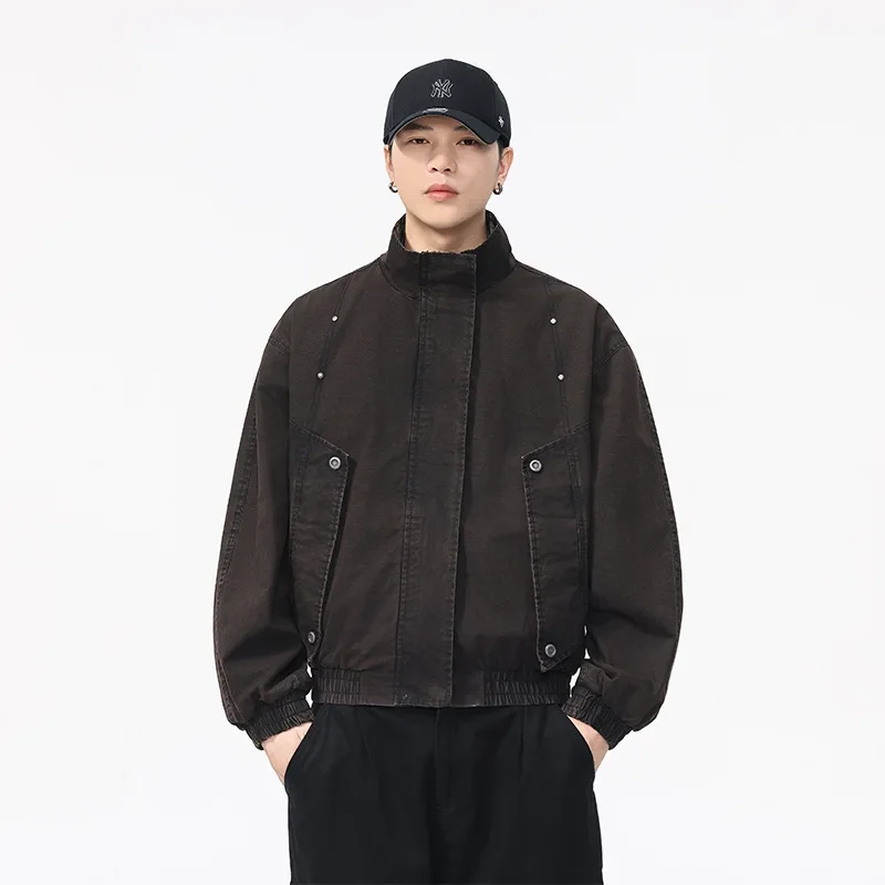 

Мужская уличная модная свободная повседневная модная брендовая короткая мотоциклетная куртка-бомбер, осенняя винтажная куртка-карго из стираного хлопка