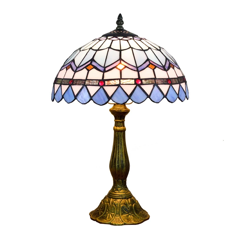 

30CM Modern Mediterranean Style Dining Room Bar Hotel Bedroom Bedside Table Lamp Tiffany Stained Glass Blue Lighting