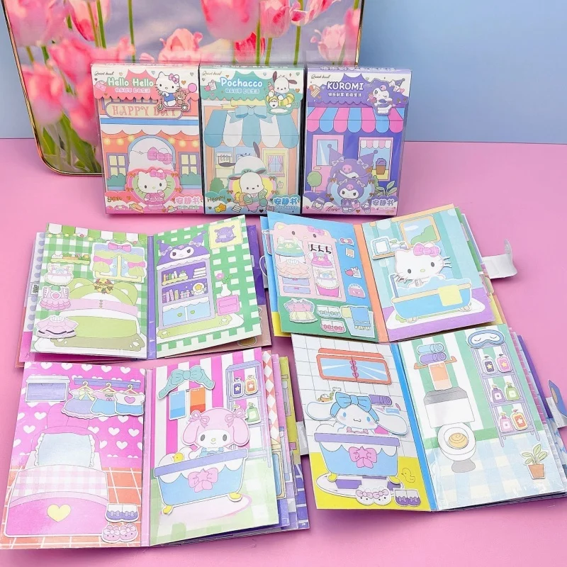 12pcs Sanrio Kulomi Big Eared Dog Anime Peripheral Toys Cut Quiet Book Unzip Toy Book Pinch Music Creativity Diy Toy Gift