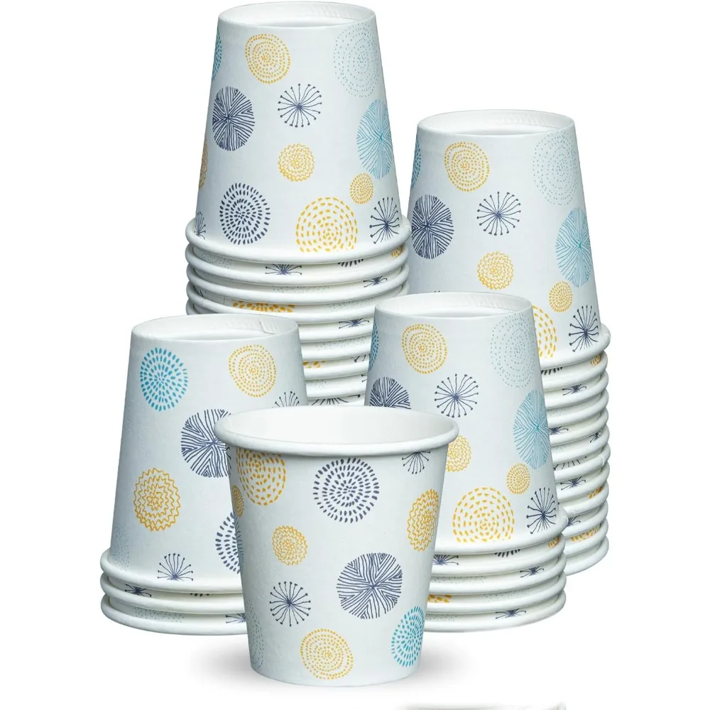 

GUSTO [3 oz. - Case of 5000 Small Paper Cups, Disposable Mini Bathroom Mouthwash Cups - Floral