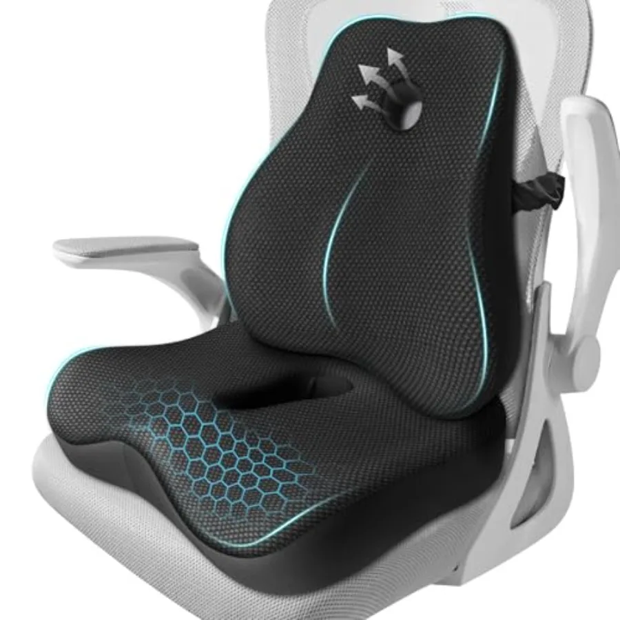 

Office Chair Seat Cushion with Lumbar Support Memory Foam Coccyx Relief Pillow Ergonomic Mesh Back Support for Sciatica and Tai