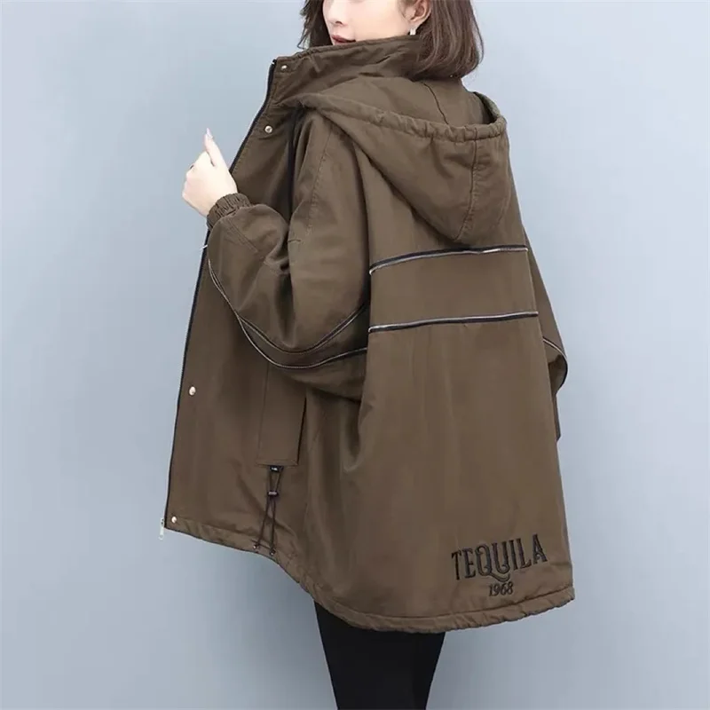 

Women's Warm Parker 2025 Winter New Casual Workwear Cotton Jacket Female Plush Thicken Hooded Coat Loose Medium Length Overcoat