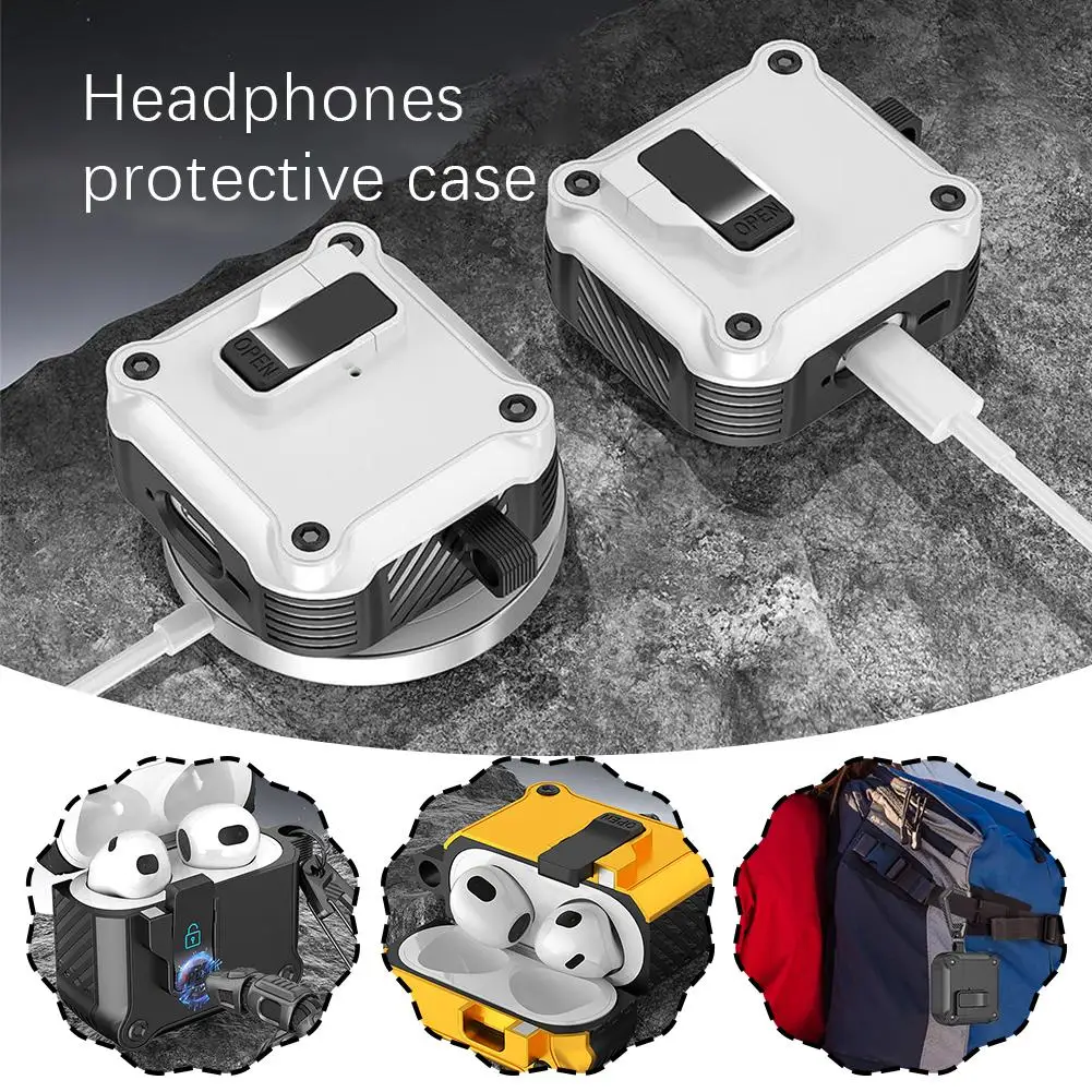

Security Lock Cover For AirPods 4 Case Full Body Protection Shockproof With Keychain Magnet Funda Air Pods Earphone Cases R7J1