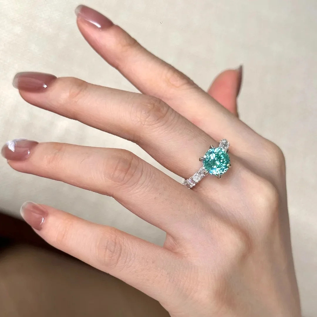 925 Sterling Silber Grüner Minz-Luxus Mode-Ring mit Mikro-Set 3-Karat Grünem Diamanten für Bankette & Feiern – Detail 3