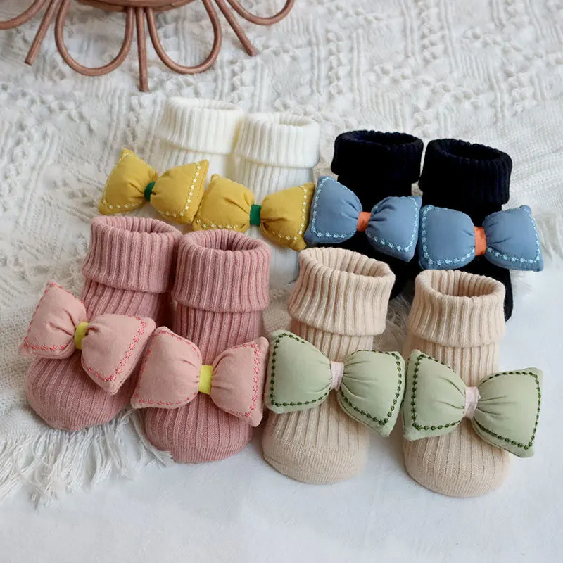 Cute Girls Knee High Socks Bows Cotton Breathable Soft Children Socks Hollow Out Non-slip Newborn Infant Long Socks 0-6Years