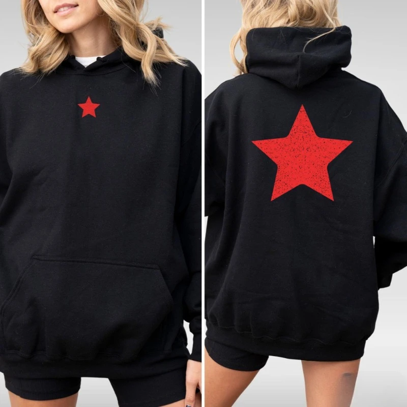 

Осень-зима 2025: толстовка с красной звездой, забавная стильная толстовка в подарок для модных подростков, друзей или семейных развлечений, толстовка с капюшоном со смелой звездой