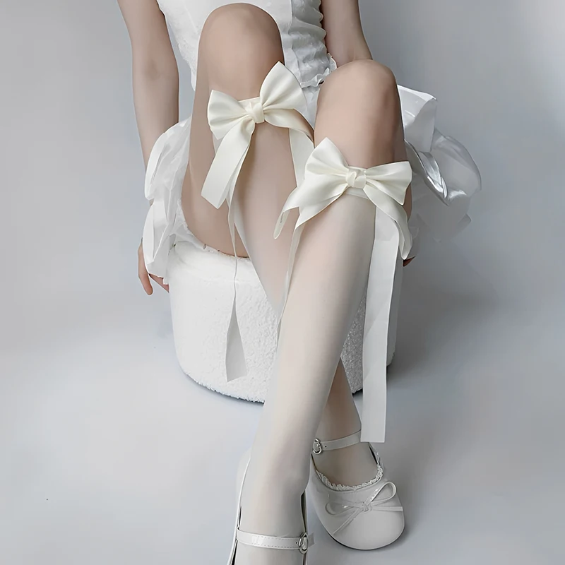 

Студенческие чулки в стиле Лолиты, женские белые носки до середины икры с ремешком и бантом, против зачистки