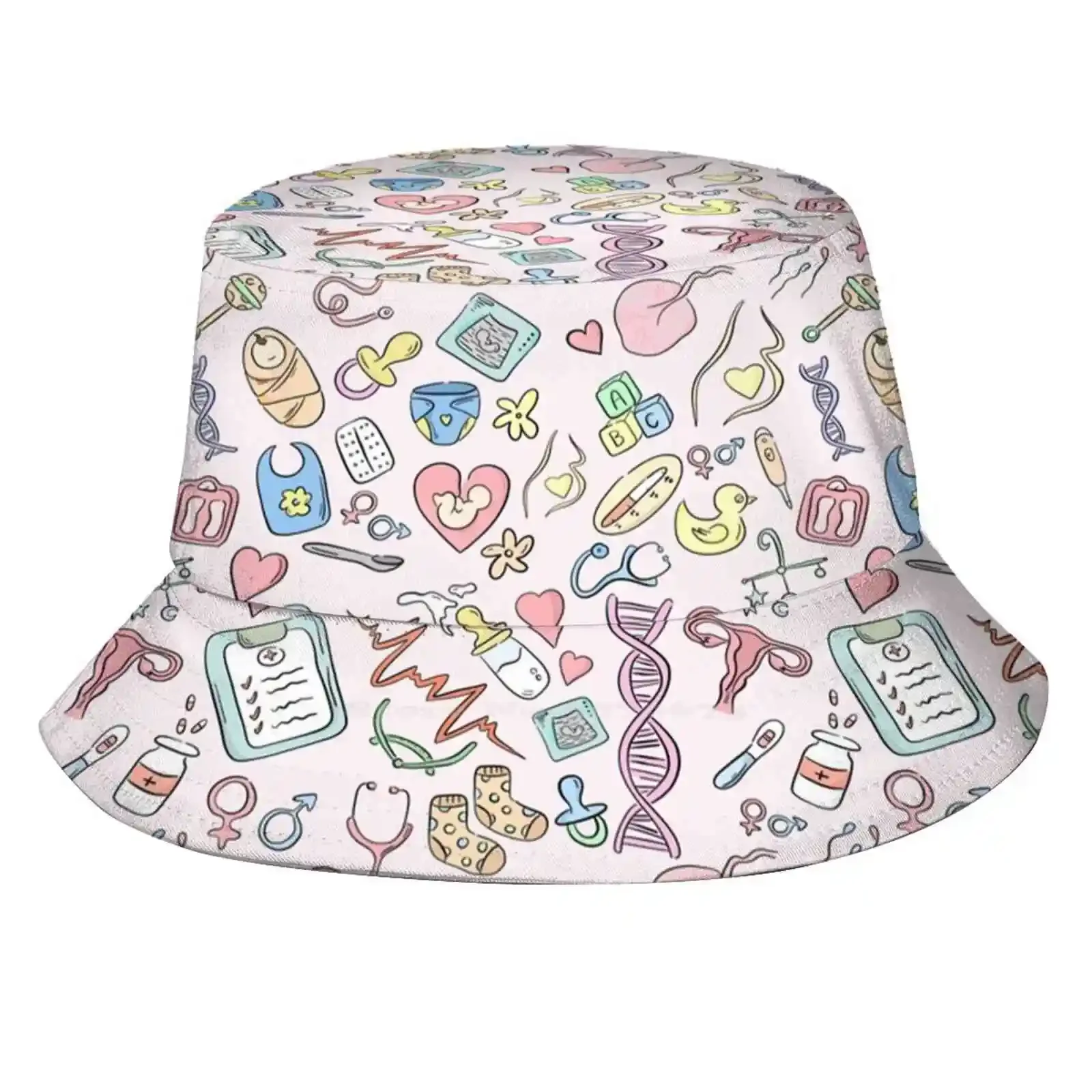 Midwifery Uv Protection Foldable Bucket Hats Women Men Midwifery Babies Health Cute Patterns Morning Repeated Pattern Seamless