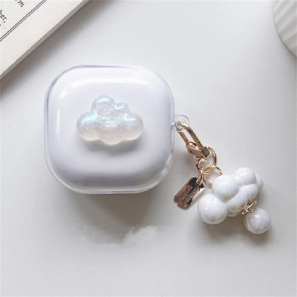 Cute 3D White Cloud Clear Earbuds Headphones Soft Case For Samsung Galaxy Buds Live With Pendant Case For Samsung Buds 2 Pro