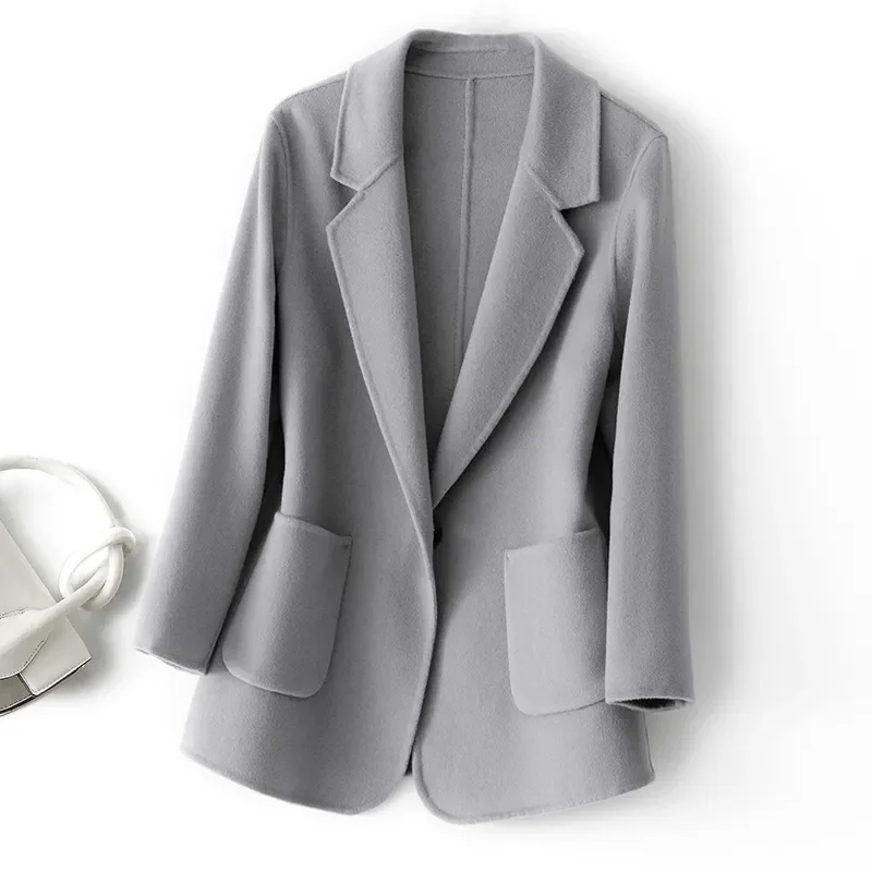 

Fashion Double-Sided Suit Jacket Wool Coat Women 2025 New 100 Pure Woolen Jacket Female High-Eend Pocket Cashmer Outerwear W915
