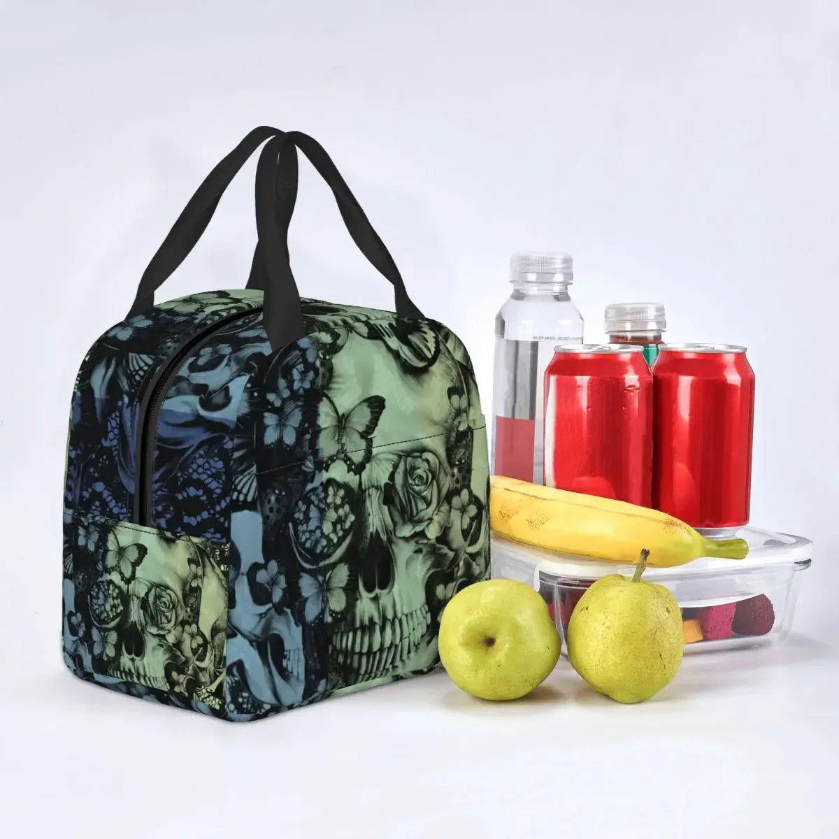 Navy Fade Victorian Lace Skull Resuable Lunch Box Multifunction Mexican Day Of The Dead Thermal Cooler Food Insulated Lunch Bag