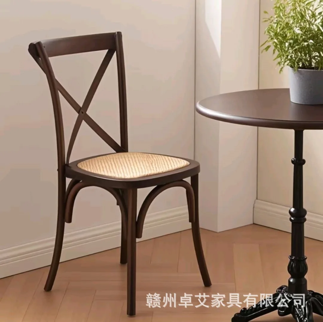 

American retro solid wood dining chair whole rattan cross back chair home commercial restaurant cafe bed and breakfast chair