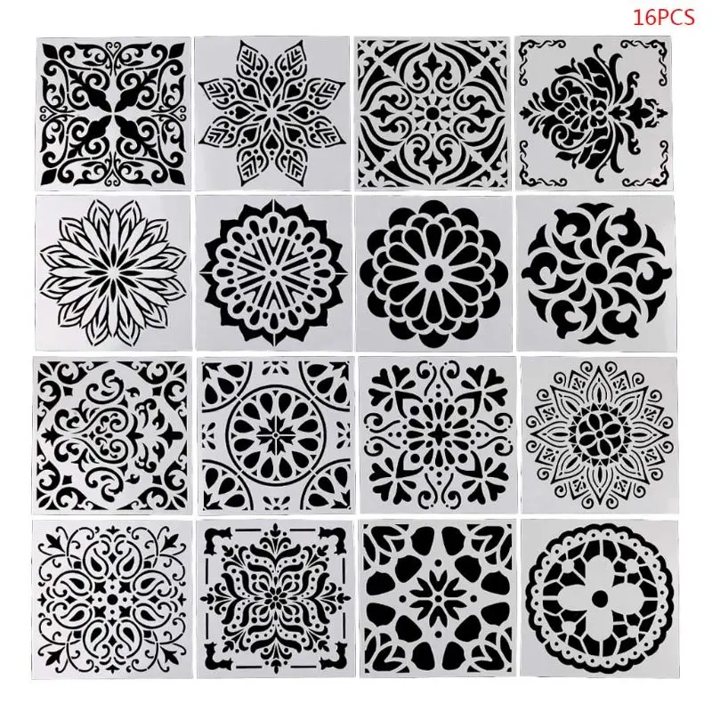 16 pçs/set Mandala Modelo de Desenho Régua Estêncil Placa de Pintura DIY Álbum Decoração Ferramenta Artesanato Material Escolar