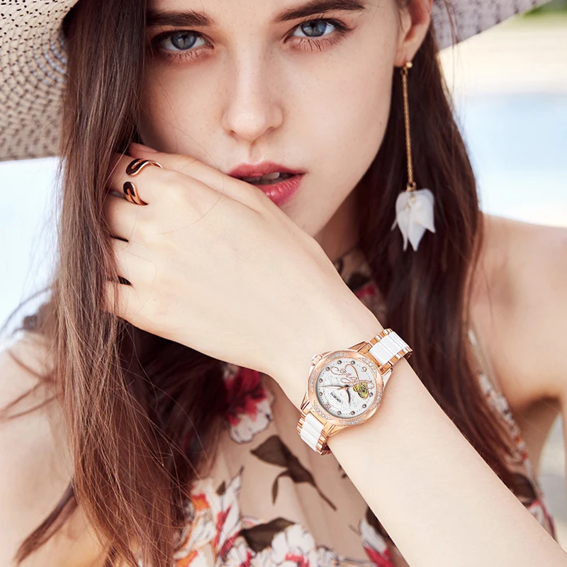 ساعات آلية نسائية طبيعية للنساء والفتيات هدايا مجوهرات بحزام فولاذي للسيدات ساعات يد أوتوماتيكية ساعات Relogio Feminino
