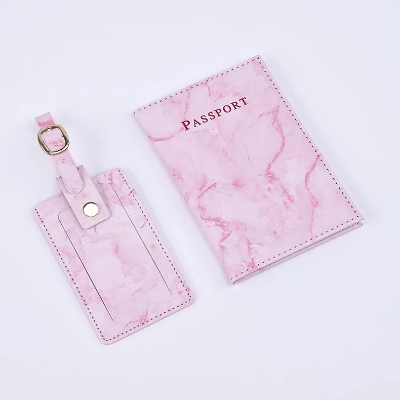 PU Leather Marble Passport Holder Passport Covers Case Luggage Tags Boarding Pass Travel Tags Set for Luggage Travel Accessories