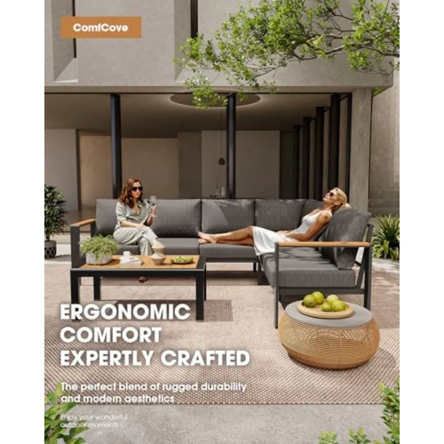 Aluminum Outdoor Patio Furniture 3 Seats, All-Weather Outdoor Patio Sofa with Washable Thick Cushion, Modern Patio Couch for Po