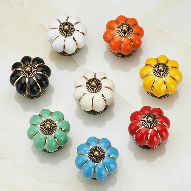 Pumpkin Ceramic 40mm Drawer Knobs Single Hole Closet Door Cabinet Handles with Screws Furniture Handles