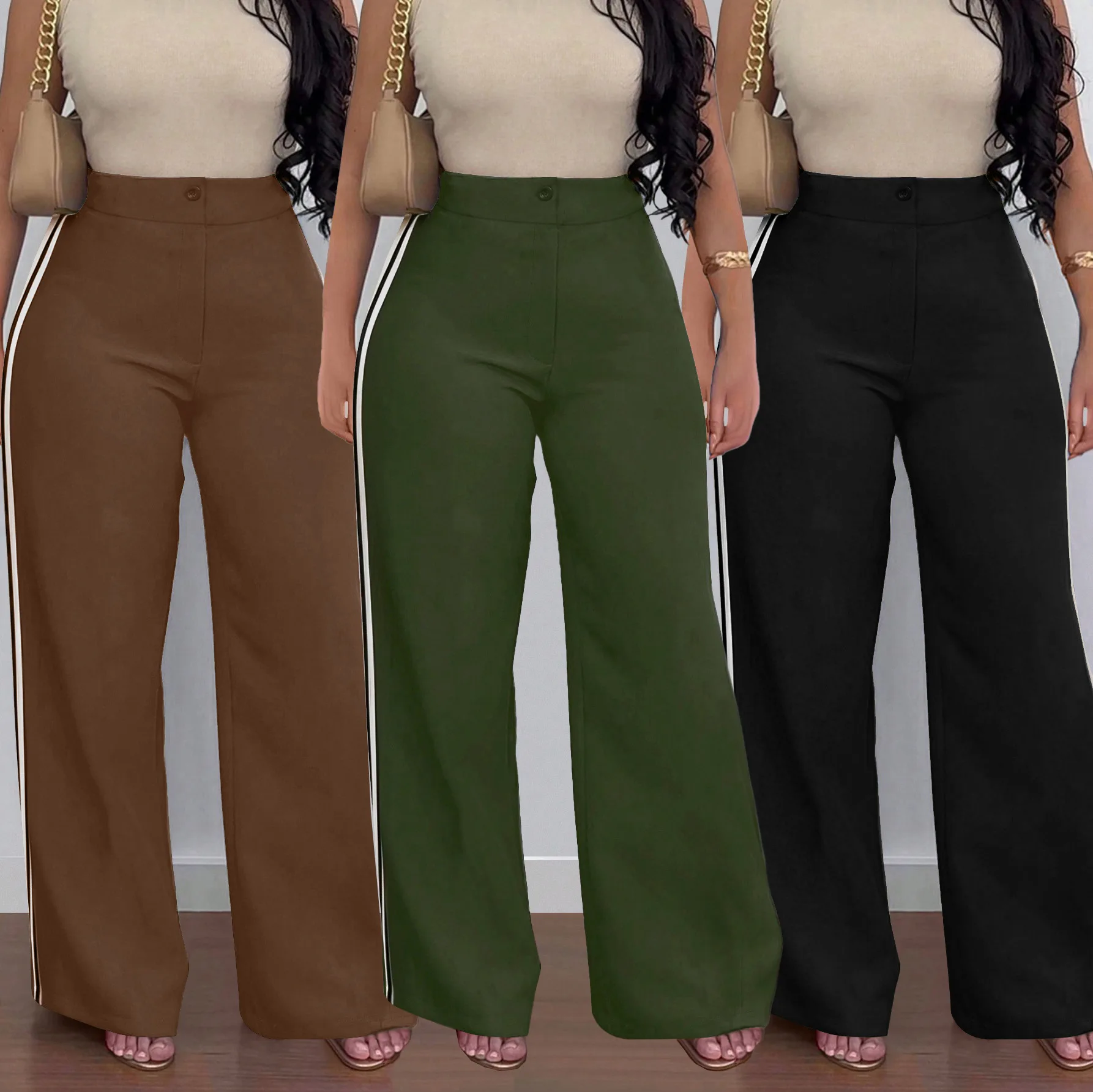 Hose Frauen Breites Bein Lange Hosen Slim Fit Hohe Taille Gestreifte Gerade Hosen Y2k Streetwear Capris Elegante Casual Arbeit 2025