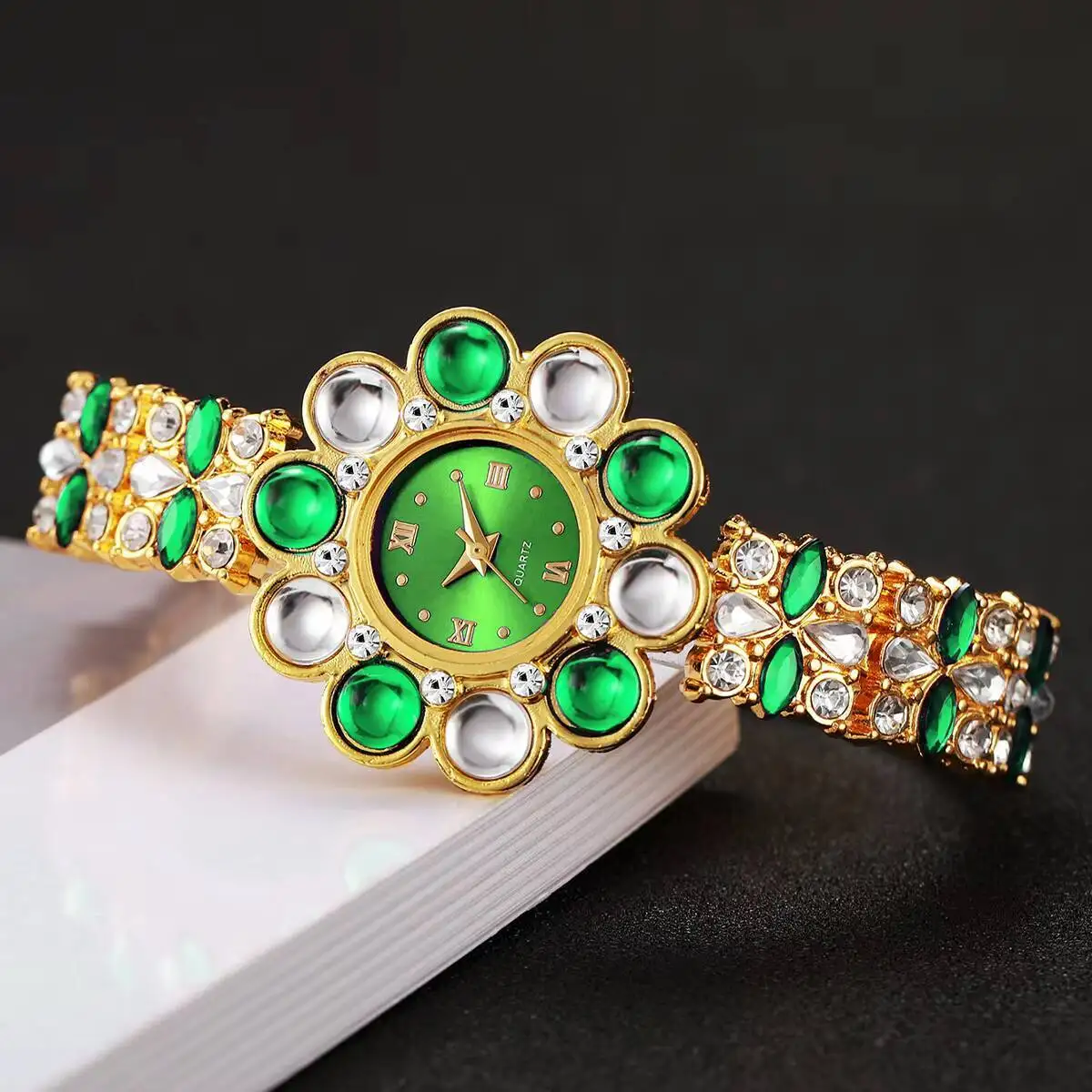 4 шт./компл., роскошные женские кварцевые часы со стразами и цветами, элегантные женские наручные часы Reloj Mujer, часы для девочек, подарок (без коробки)