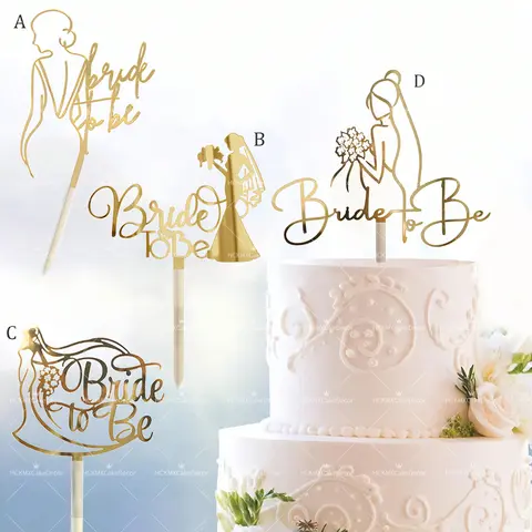 3pcs/6pcs Bride to Be Cake Topper Gold Acrylic Wedding Cake Decorations for Bridal Party Engagement Anniversary Cake Decor